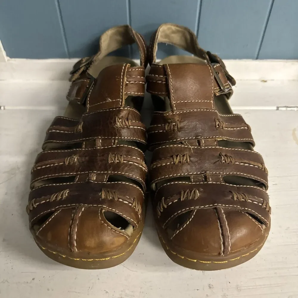 Vintage Y2K Dr. Martens Sandals Fisherman Strap Brown Leather Buckle Men Size 10